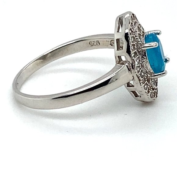 Blue Opal .74ct Platinum Finish Solid 925 Sterling Silver Ring - Picture 5 of 8